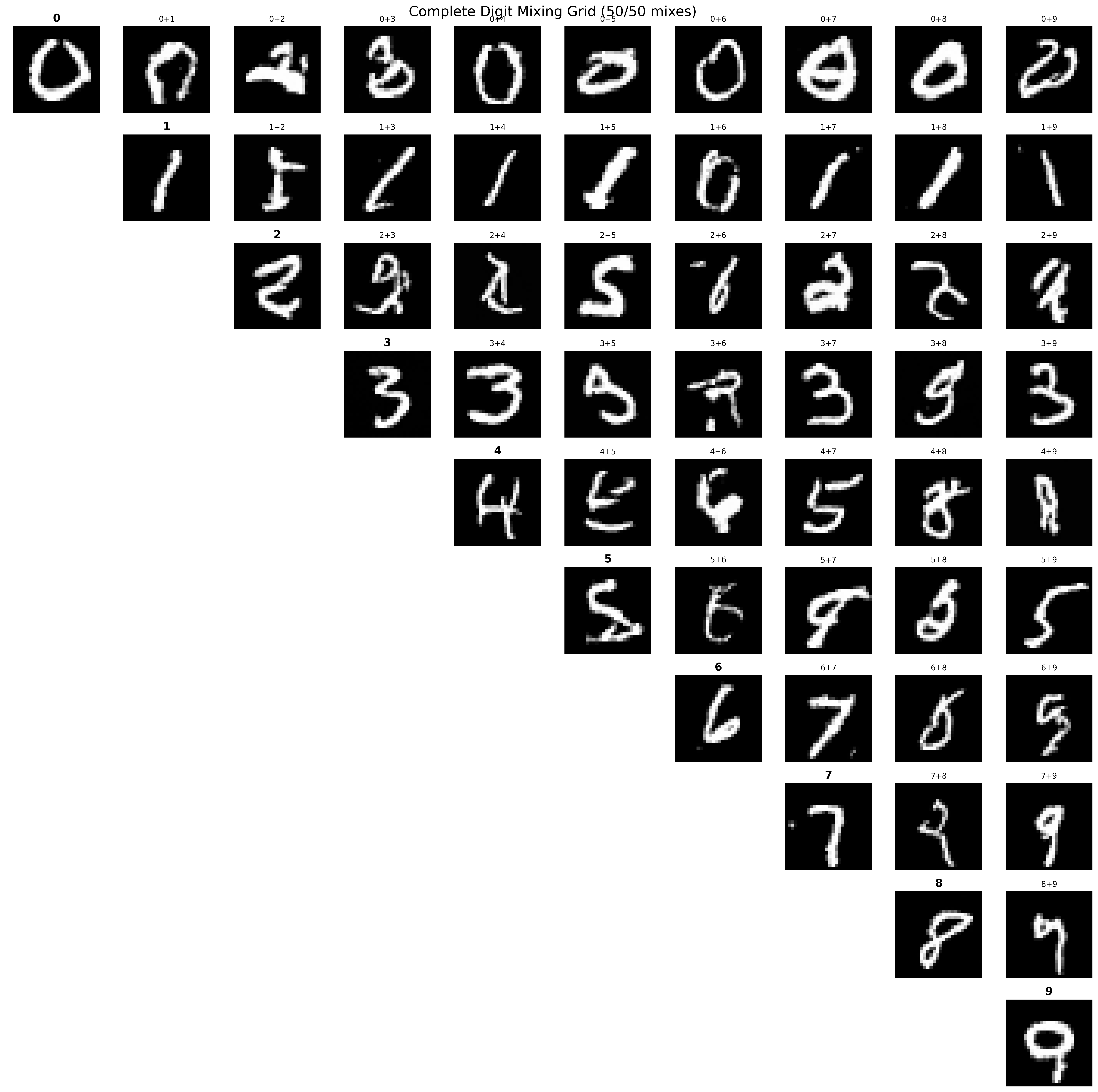 Generated MNIST digits from all combinations of label embeddings.