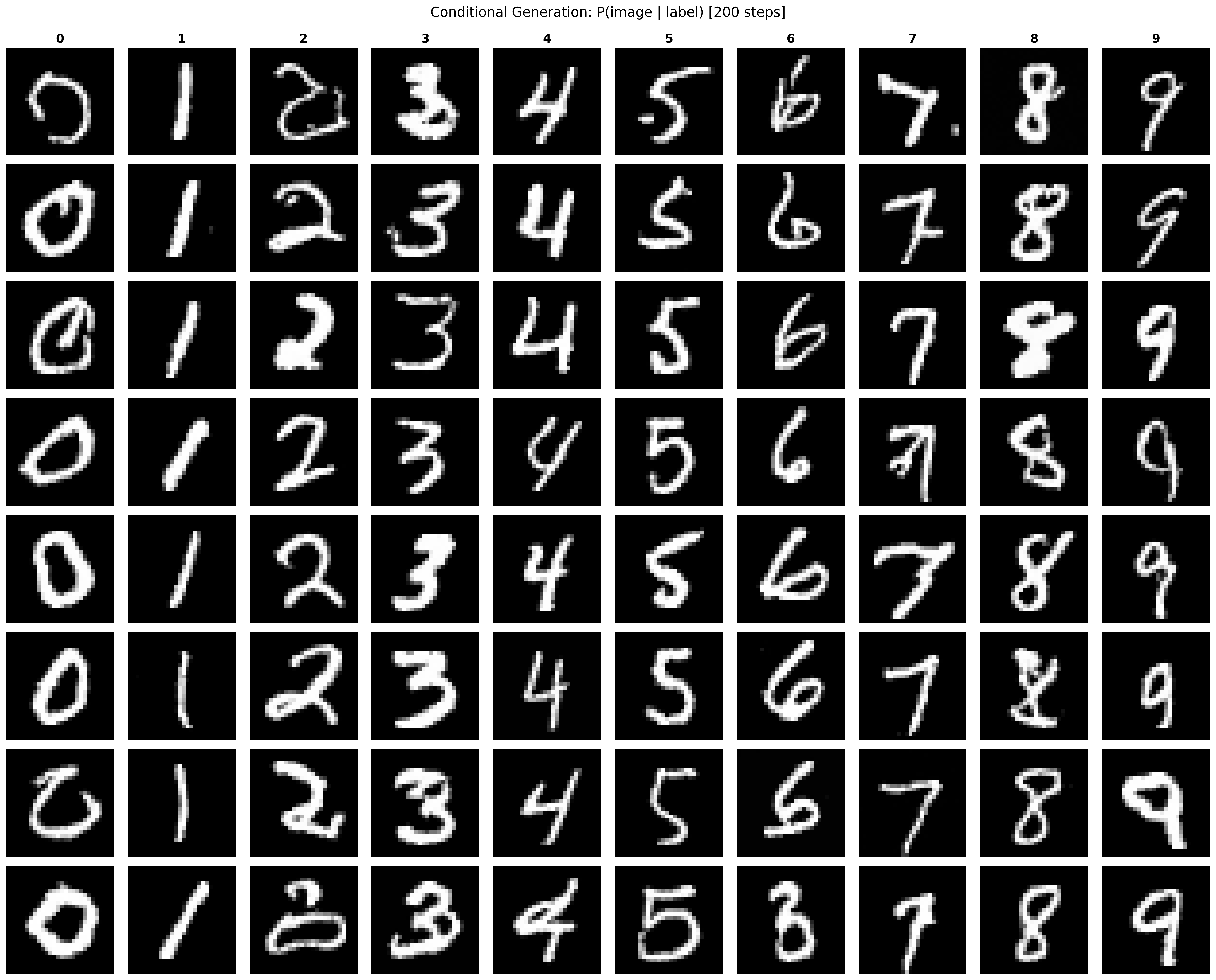 Generated MNIST digits from labels 0-9.
